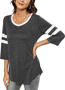 HOCOSIT Women's 3/4 Sleeve V Neck Henley Color Block Tshirts